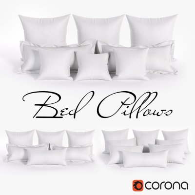 White Bed Pillows 01 (3 sets, 22 different Pillows) 3D Model
