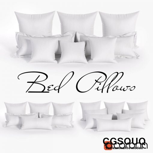 White Bed Pillows 01 (3 sets, 22 different Pillows) 3D Model 2