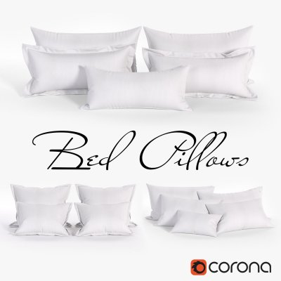 White Bed Pillows 02 (3 sets, 14 different Pillows) 3D model