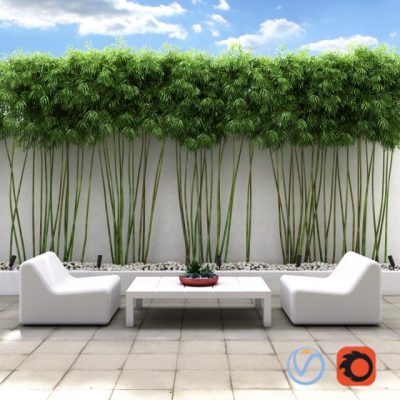 Bamboo Wall Outdoor Sofa & Table 3D Model