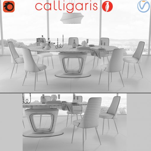 Calligaris Table & Chair 3D Model 3