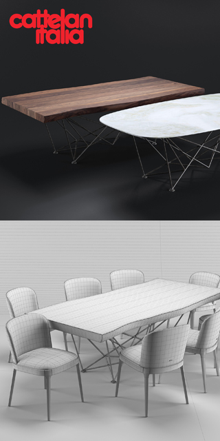Cattelan Italia Gordon Deep Wood Table Magda Chair - Table & Chair 3D Model 3
