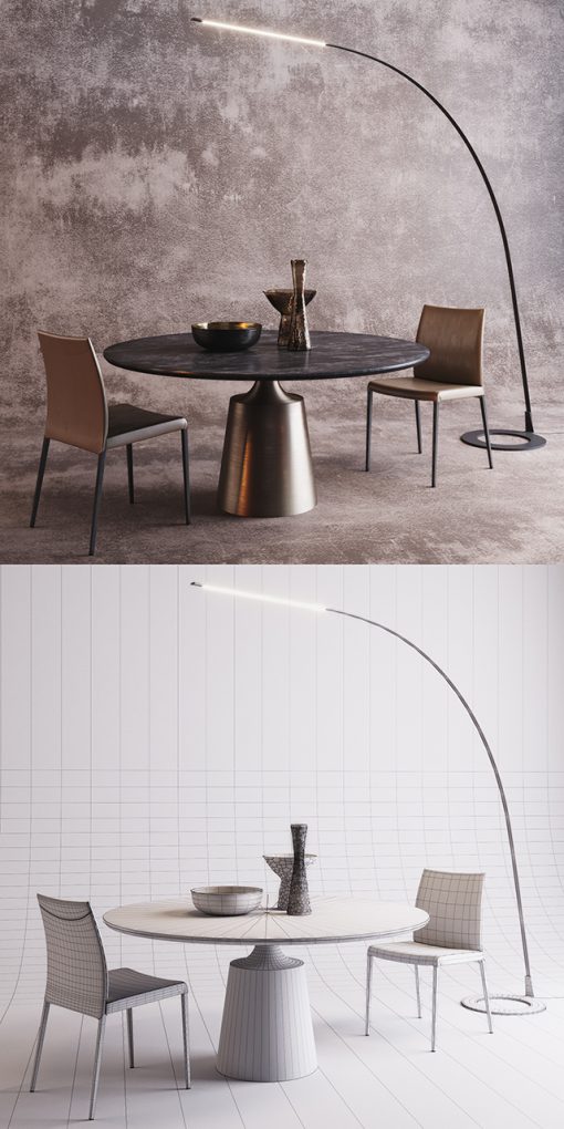Cattelan Italia Table & Chair Set-01 3D Model 3
