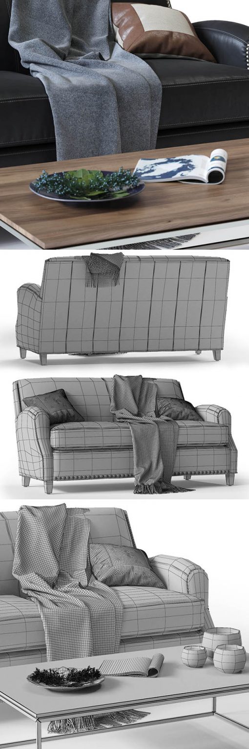 Crate & Barrel Metropole Leather Loveseat Sofa 3D Model 3