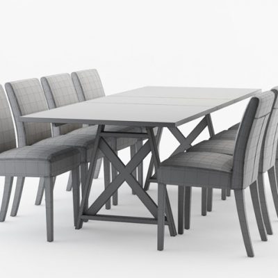 Crate & Barrel Table & Chair Set-03 3D Model 3