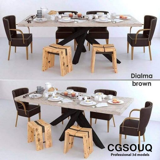 Dialma brown Furniture set 3D model 1