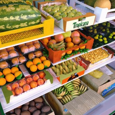 Fruits on store shelf 3D model
