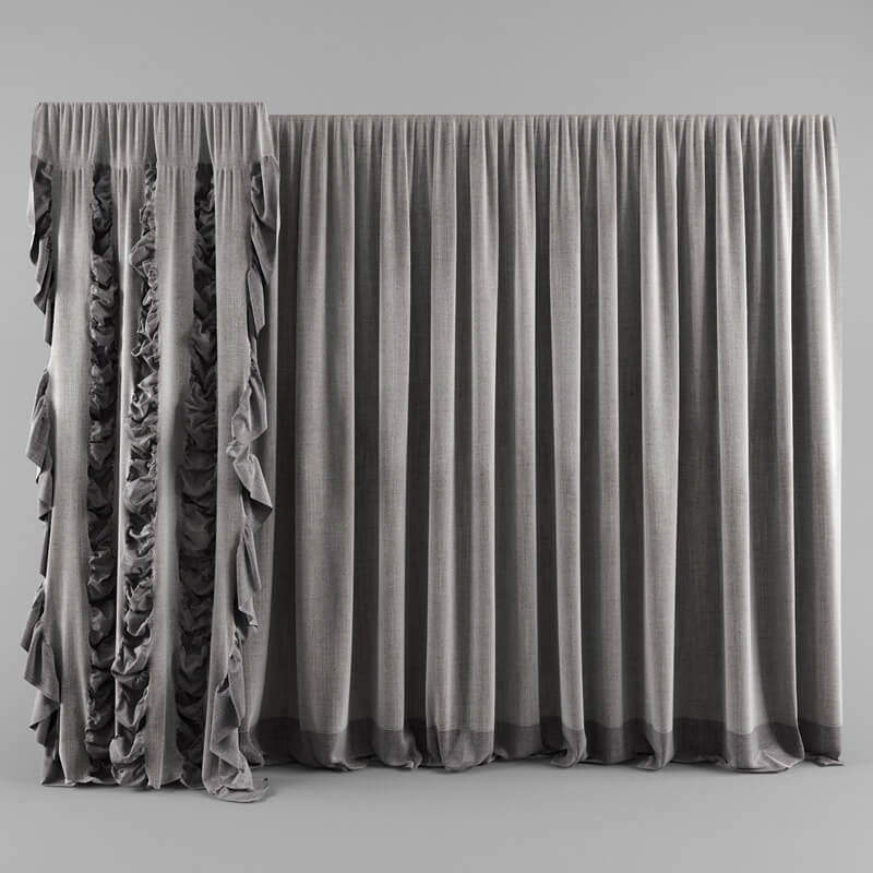 Gray Frill Curtains 3D model