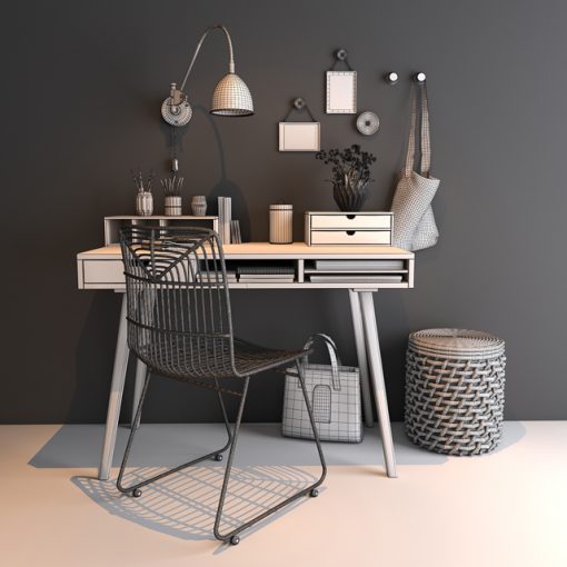 Home Workspace Table & Chair 3D Model 2