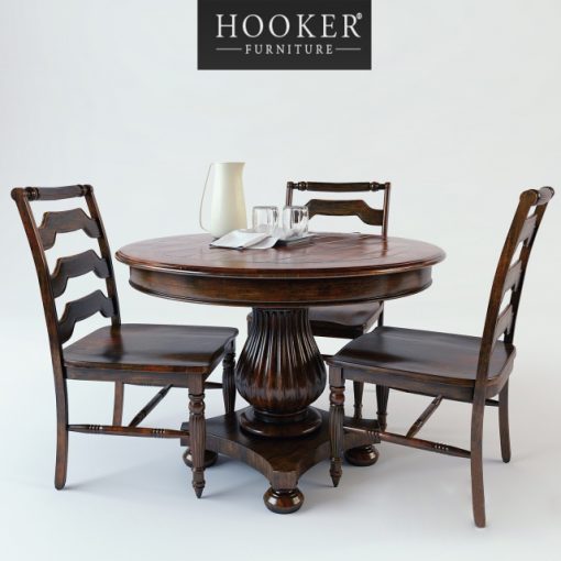 Hooker Furniture Round Pedestal Dining Table & Chair 3D Model