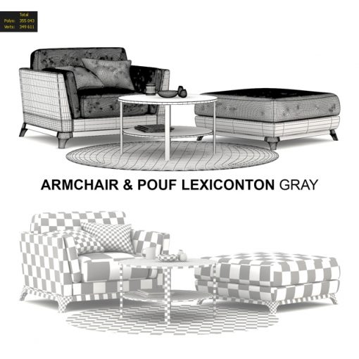 Lexiconton Grey Armchair & Pouf 3D Model 2