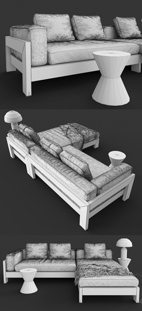 Minotti Alison Iroko Sofa Set 3D Model 6