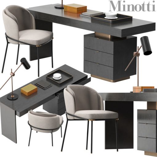 Minotti Carson Table & Chair 3D Model
