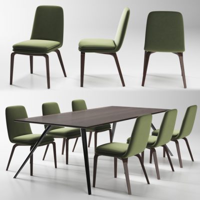 Minotti Evans & York Table & Chair 3D Model