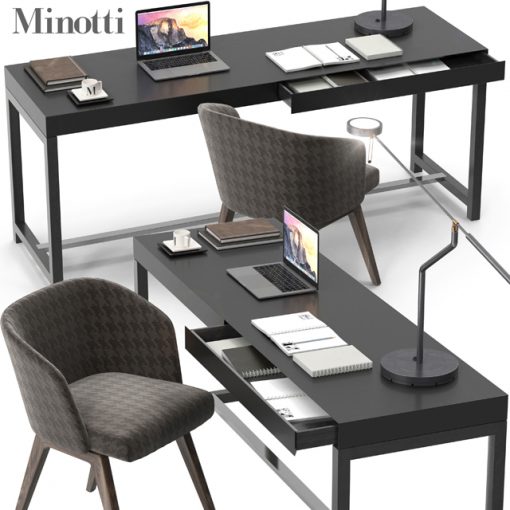 Minotti Fulton and Creed Table & Chair 3D Model