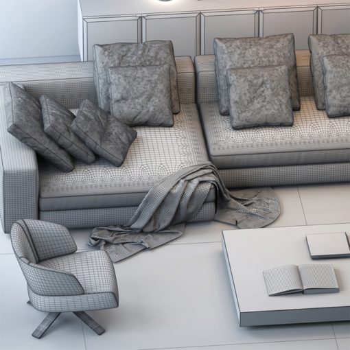 Minotti Sofa Set-15 3D Model 3
