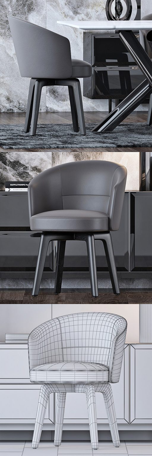 Minotti Table & Chair Set-03 3D Model 2