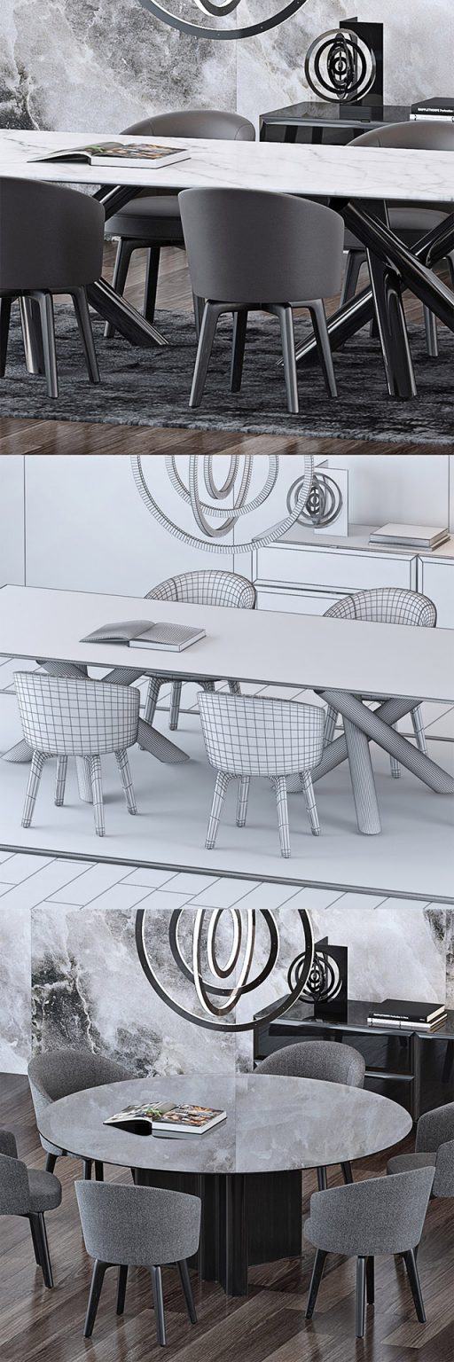 Minotti Table & Chair Set-03 3D Model 3