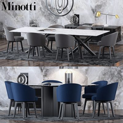 Minotti Table & Chair Set-03 3D Model