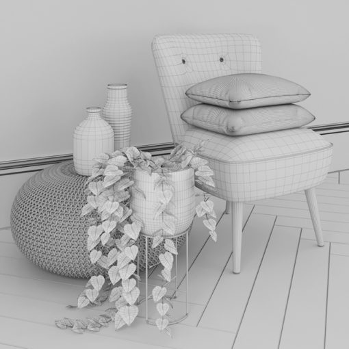 Oliver Bonas and Zara Home Table & Chair 3D Model 3