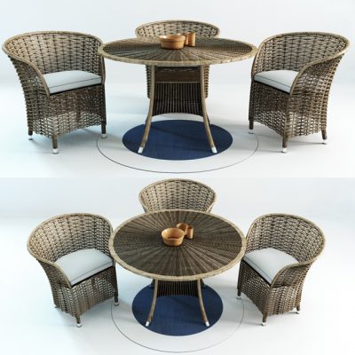 Patio Wicker Table & Chair 3D Model