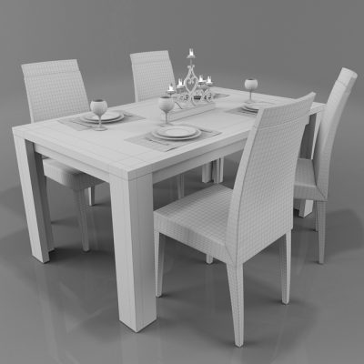 Perfecta Diamond Ivory Table & Chair 3D Model 2