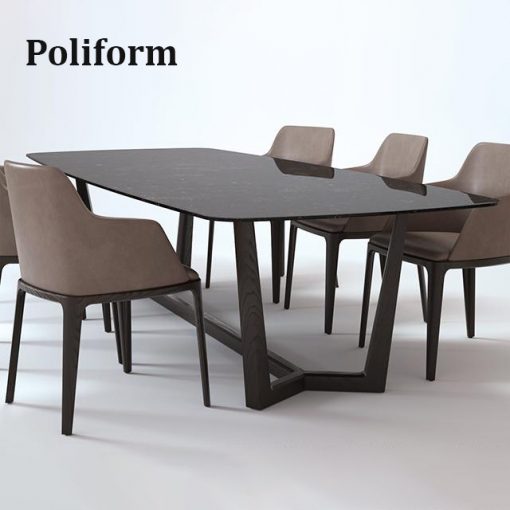 Poliform Concorde Grace Table & Chair 3D Model