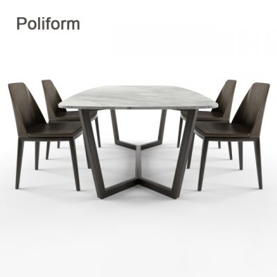 Poliform Concorde Grace Table & Chair Set-03 3D Model