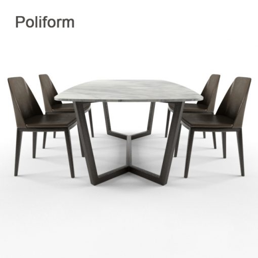 Poliform Concorde Grace Table & Chair Set-03 3D Model