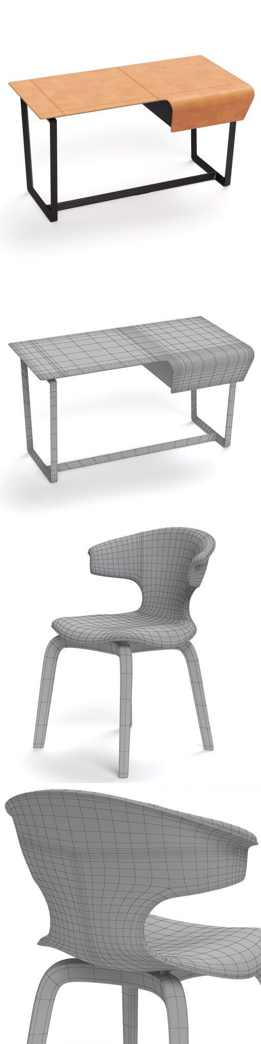 Poltrona Frau Montera & Fred Table & Chair 3D Model 3