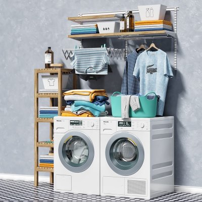 Miele washing machine with cloths bathroom accessories 3D model