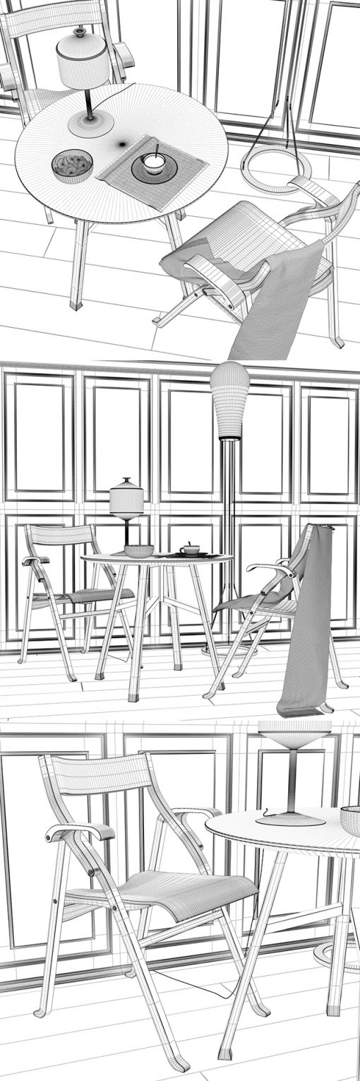 Produzione Privata Sedia 2007 & Benedetto Table & Chair 3D Model 3