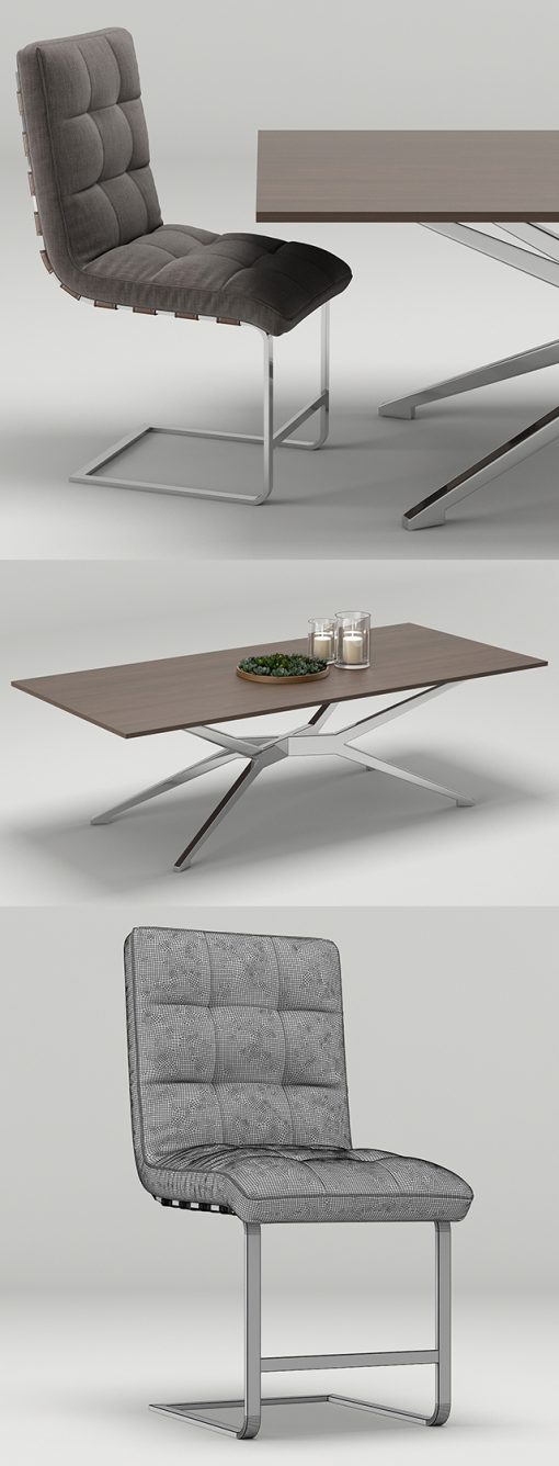Restoration Hardware Modern Rossi-Spyder Table & Chair 3D Model 3