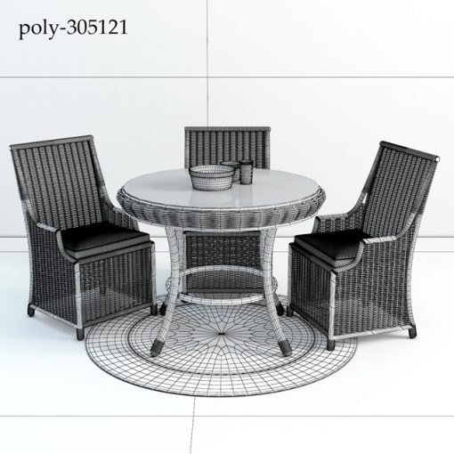 Saybrook All-Weather Wicker Wingback Table & Chair 3D Model 2