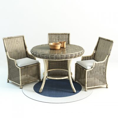 Saybrook All-Weather Wicker Wingback Table & Chair 3D Model