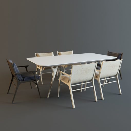 Stellar Works Ren Dining Table & Chair 3D Model