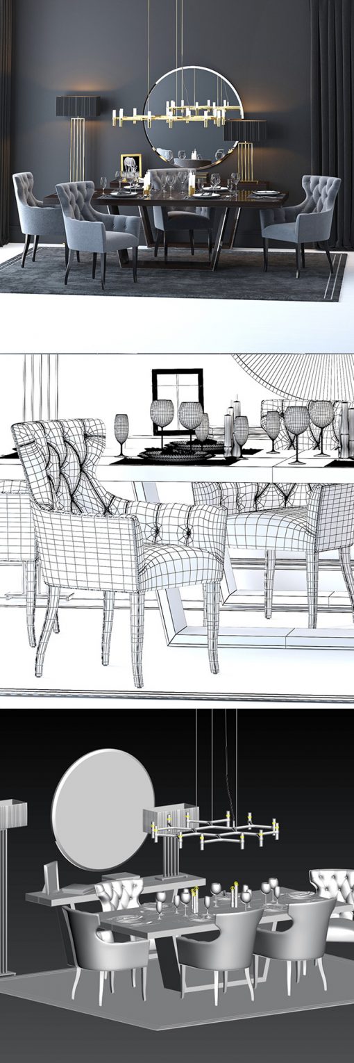 The Sofa & Chair Company Table & Chair Set-02 3D Model 3
