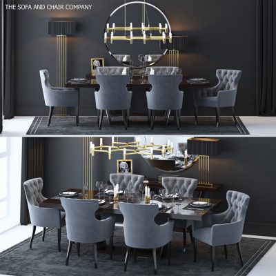 The Sofa & Chair Company Table & Chair Set-02 3D Model
