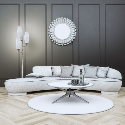 Vladimir Kagan Free Form Curved Sofa 3D Model 3