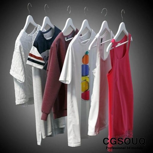 Women clothes of hangers 3D model (1)