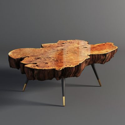 Wooden Bark Slab Table 3D Model