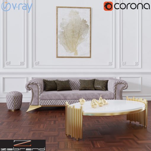 Zebrano Casa Diamon Sofa Set 3D Model