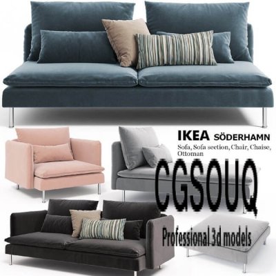 Sofas, Chairs, Couch, Ottoman Ikea SODERHAMN 3D Model