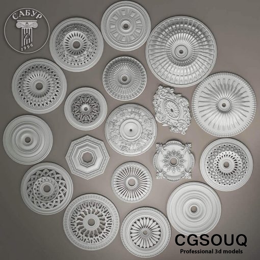 stucco collection ceiling rosette 3D model 1